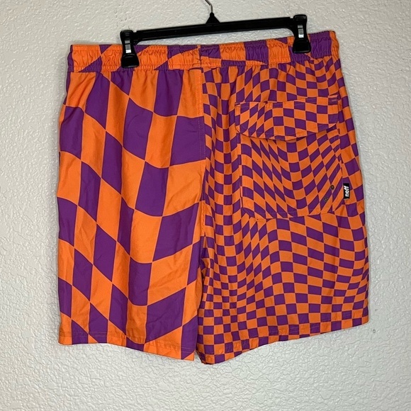 Neff Swim Trucks Shorts Orange Purple Checkered XL - Picture 3 of 4